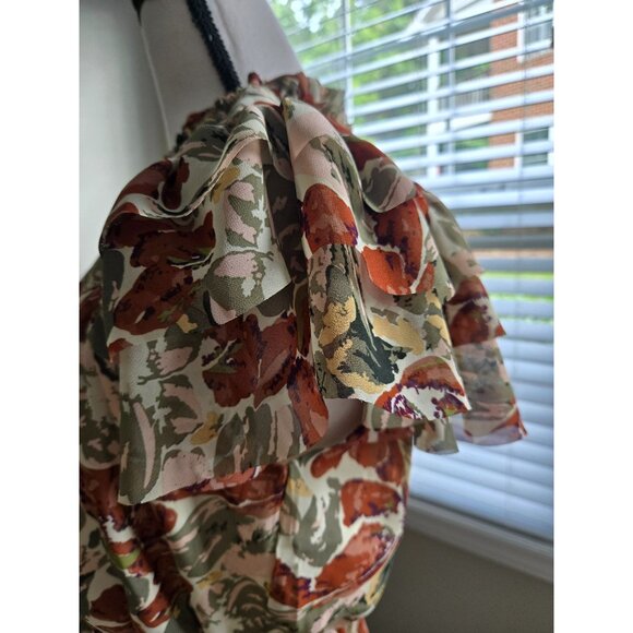 Ruffled Floral Peplum Blouse Womens Size M Multicolor Lightweight Fabric Elegant - Picture 7 of 9